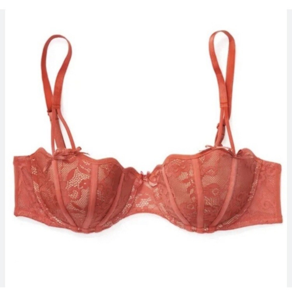 New Adore Me Dusana Push Up Sexy‎ Lace Underwire Bra 36DD Panty XL Set RedOrange